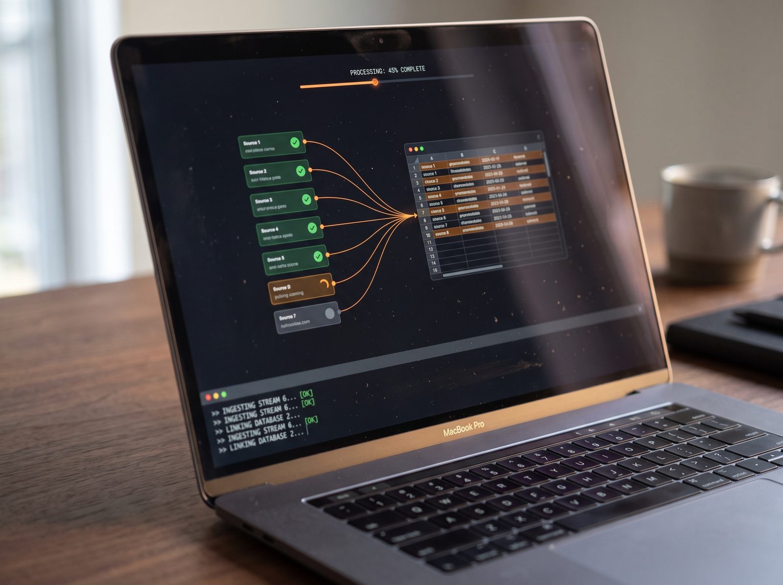 Notebook mostrando varias fontes de dados ligadas a uma tabela unica